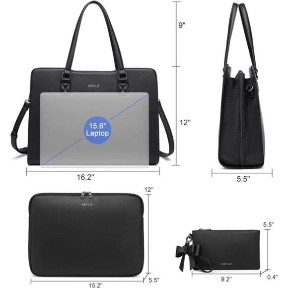 Keyli 4pc Sets Laptop Bag for Women Large Leather Laptop Briefcase with USB - Picture 3 of 7